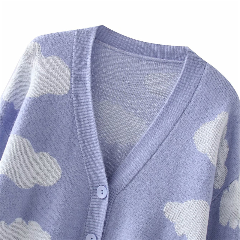 Women Single Breasted V Neck Knitwear Ladies Loose Vintage Sweater