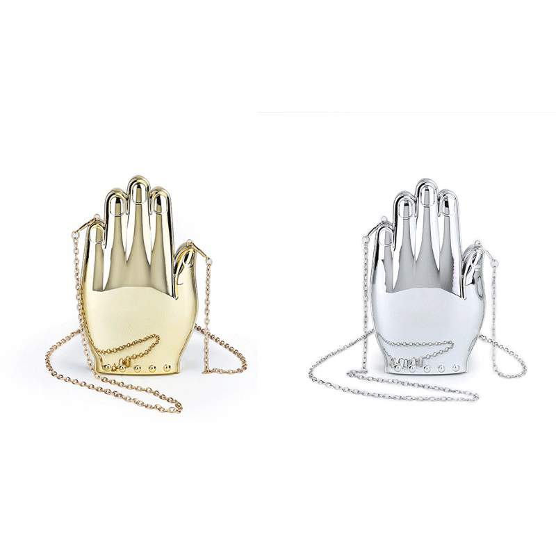 Cute Palm Shape Small Crossbody Bag For Women Gold Silver Acrylic Clutch Evening Bag Ladies Chain Dinner Party Shoulder Bag