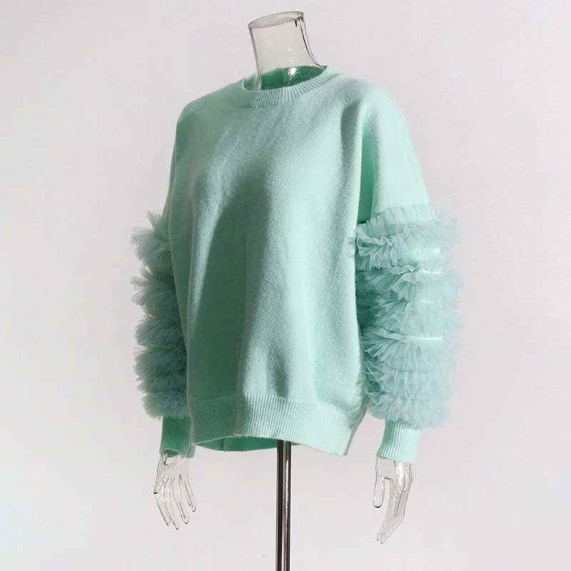 Ladies Polyester Textured Relaxed Crew Full Sweater