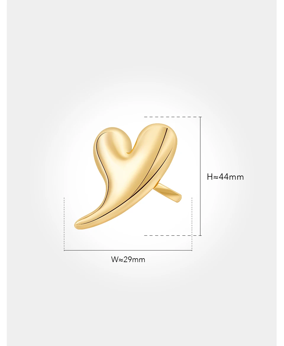 Large Heart Ring For Women Bi Finger Brass Gold Plated Fashion Jewelry Copper Everydaywear Luck Romantic