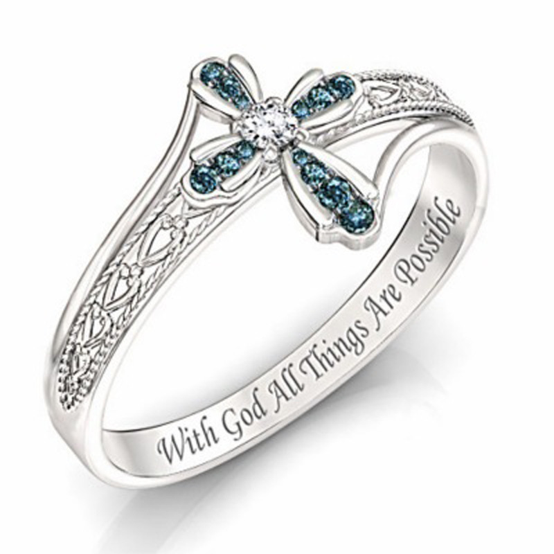 Cross shaped ring with creative hollowed out diamond inlay jewelry