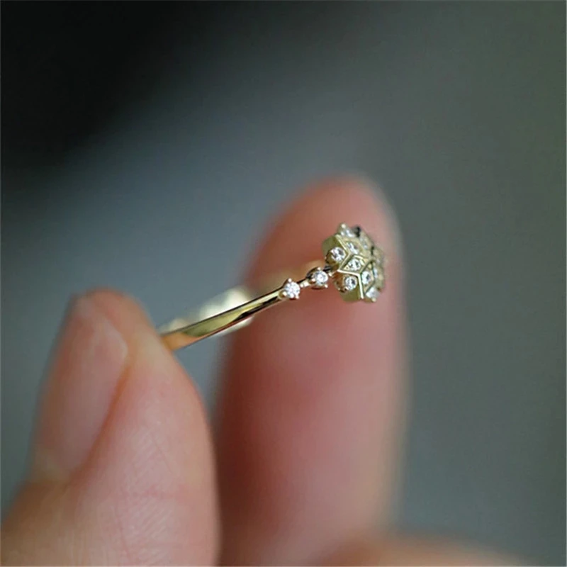 925 Sterling Silver Snowflake Ring 14k Gold Plating Simple Gold Silver color Women Engagement Wedding Ring Gift