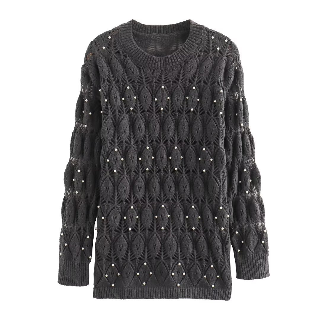 Ladies Loose Solid Embellished Crew Full Sleeve Shirt