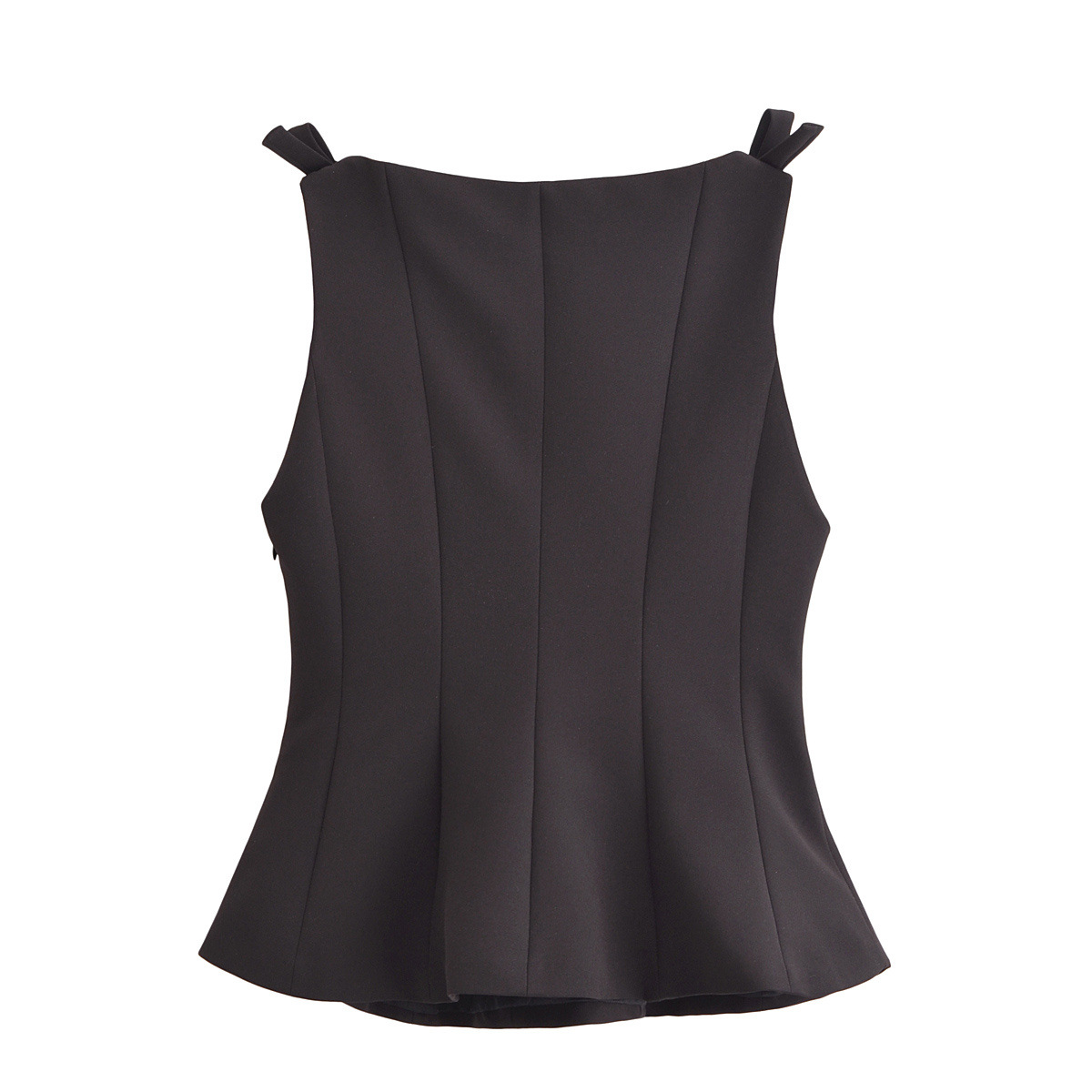 Sleeveless Solid Contemporary Flared Hem Tie Top