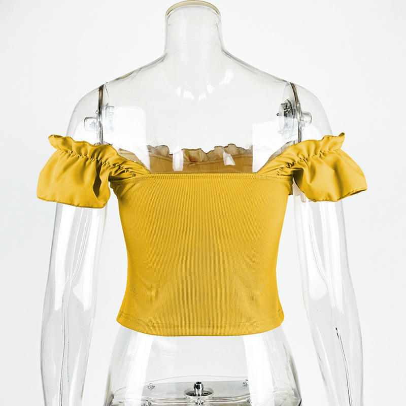 Women's solid color sexy ruffle edge decorative top