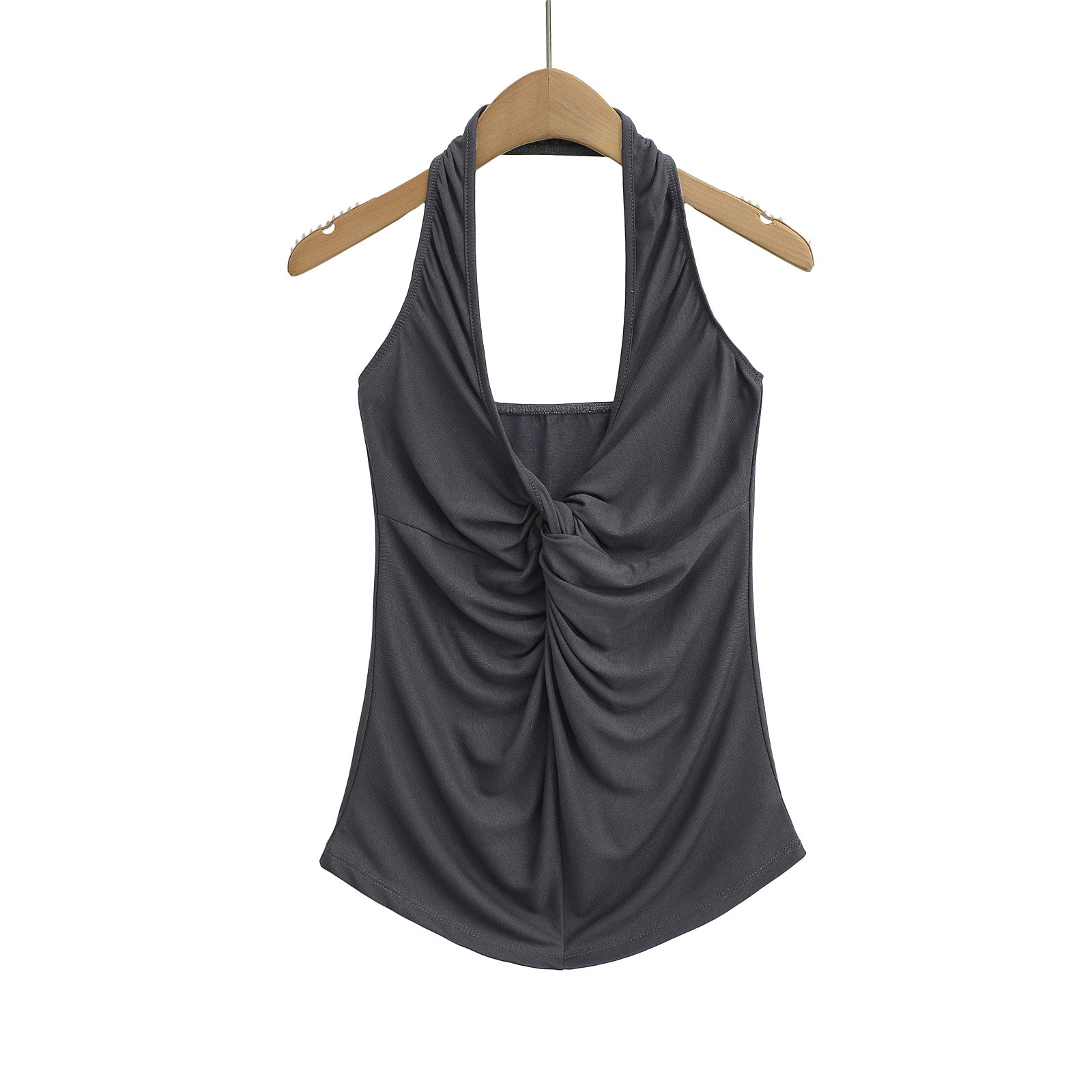 Slim Fit V-Neck Front Knot Strapless Tank Top for Women Sleeveless Top