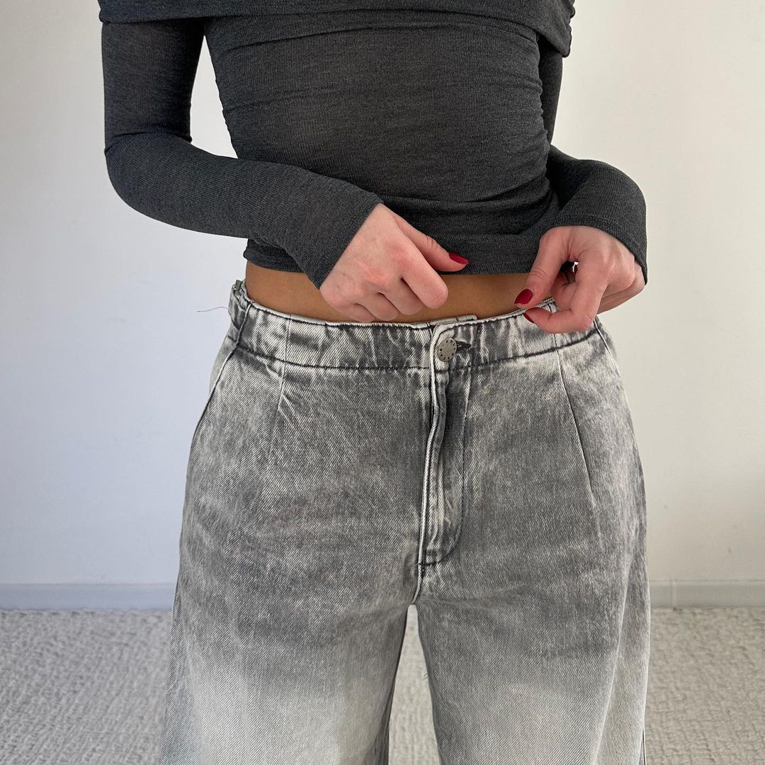 Low Waist Distressed Denim Trousers Street Retro Washed Wide Leg Jeans for Women