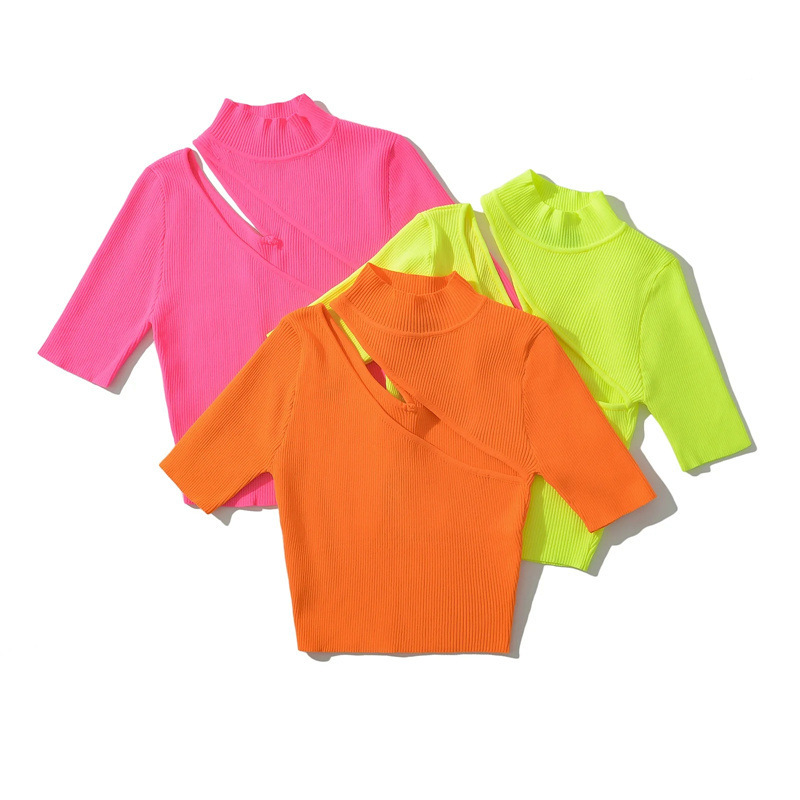 Hollow out short sleeved knitted sweater