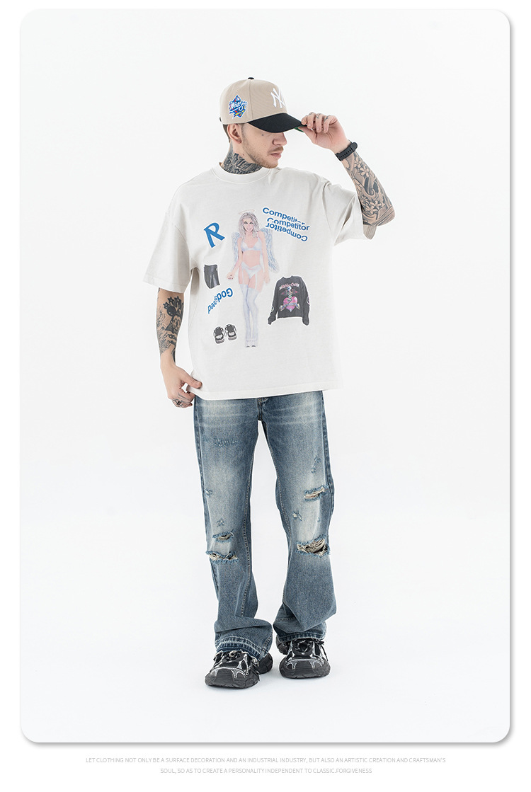 Vintage Washed Casual Round Neck Short Sleeve T-Shirt for Men