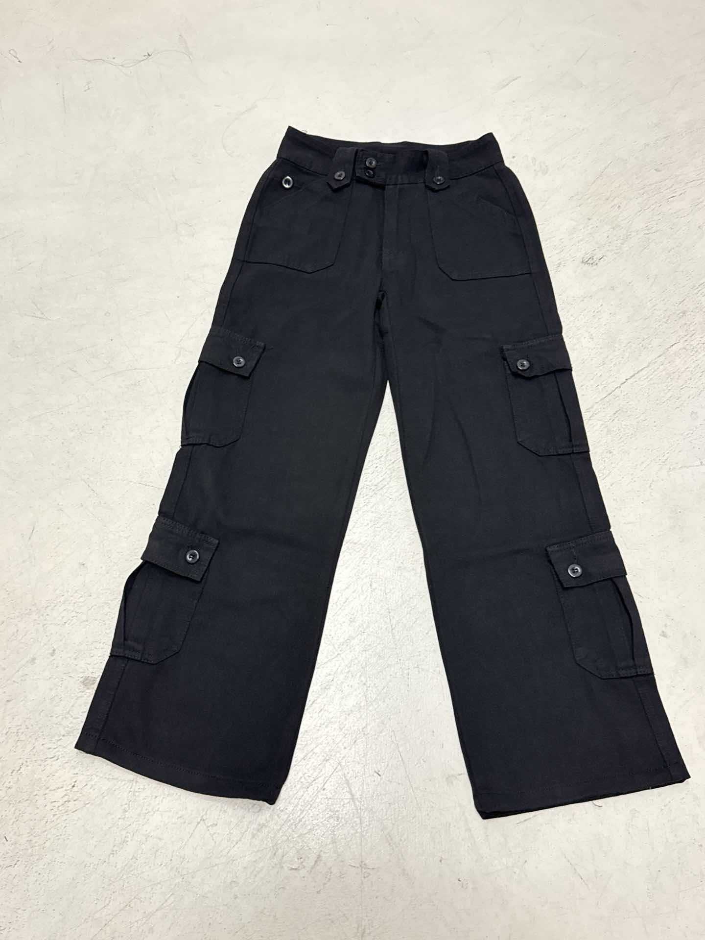 Low waisted workwear women's double row buckle multi pocket splicing straight leg wide leg jeans