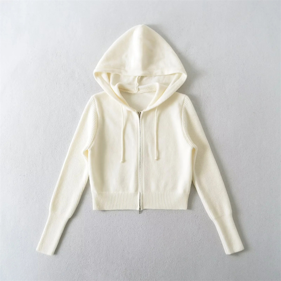Ladies Cropped Drawcord Zip-Up Hoodie