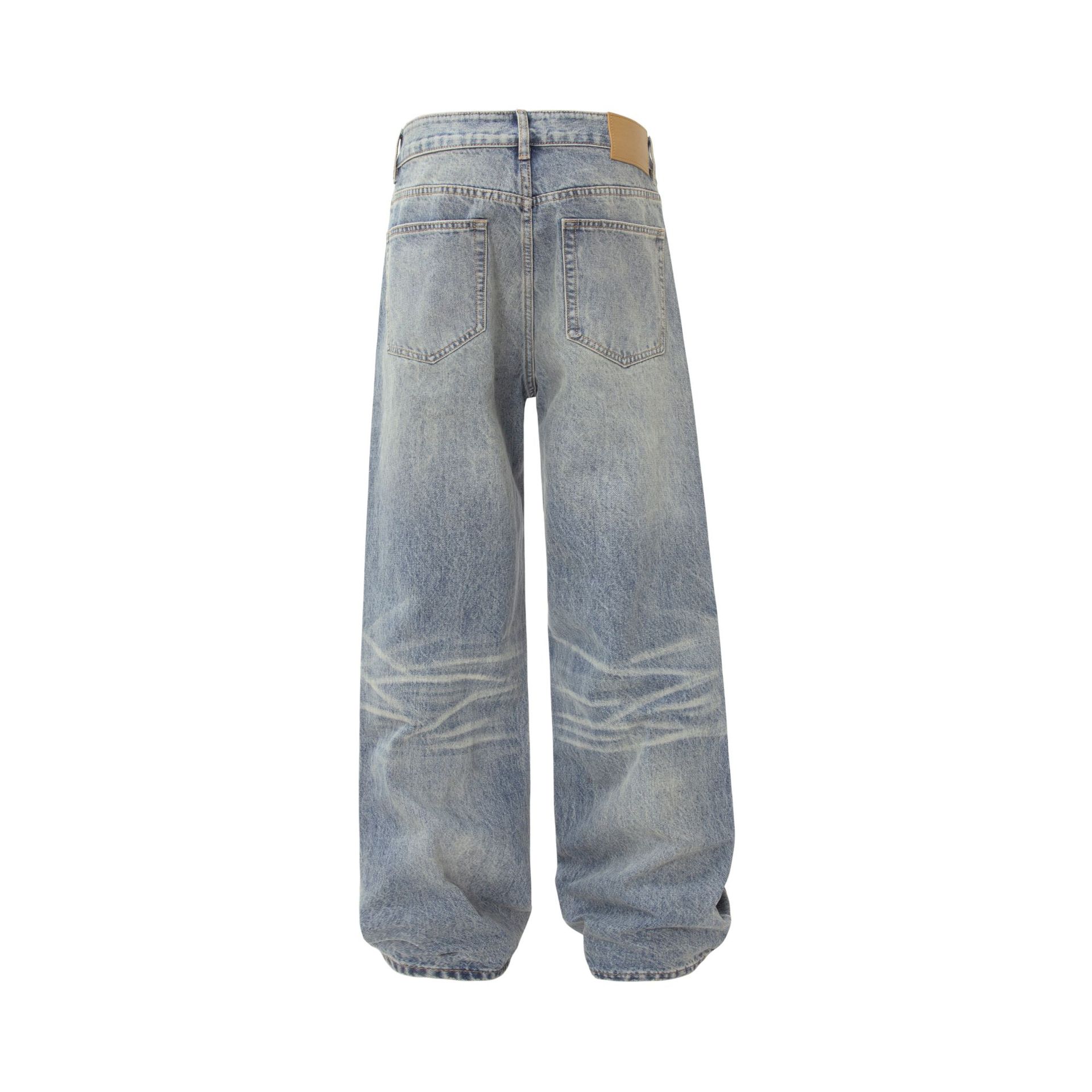 Street Style Unisex Vintage High-End Cat Whisker Washed Design Men's Loose Casual Jeans