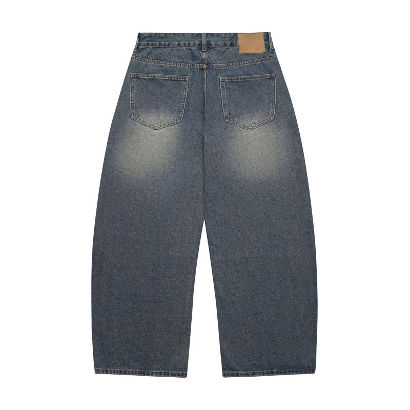 Heavy Washed Panelled Patchwork Loose Wide Leg Knife Cut Denim Pants