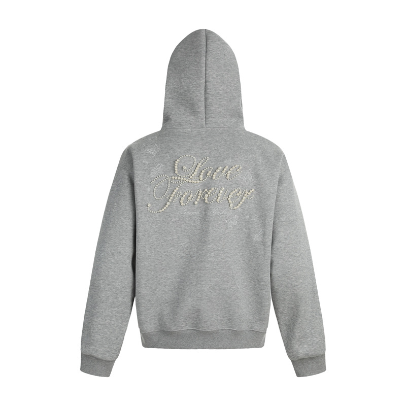 Street Style Letter Beaded Hoodie, Unisex Loose Casual Hooded Sweatshirt