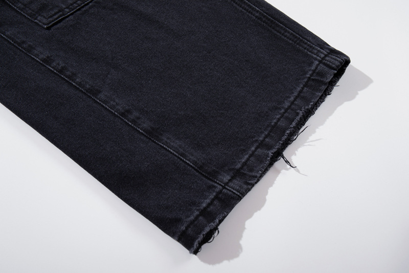 Casual Knife-Edge Pants for Men, Loose Straight-Leg Patchwork Denim Pants, Embroidered Wide-Leg Long Pants