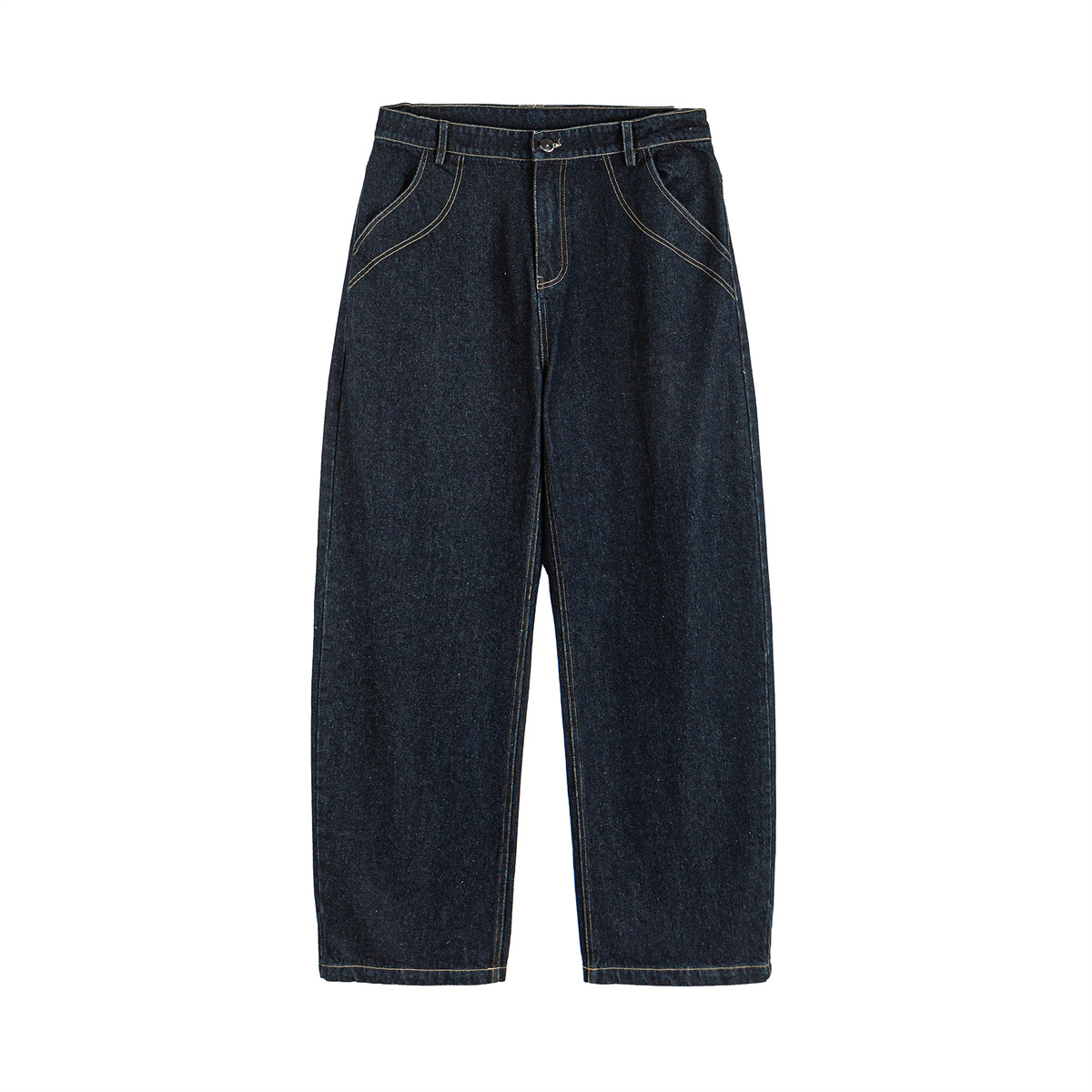 Straight Loose Fit Denim Pants with Visible Stitching Original Color Casual Wide Leg Jeans