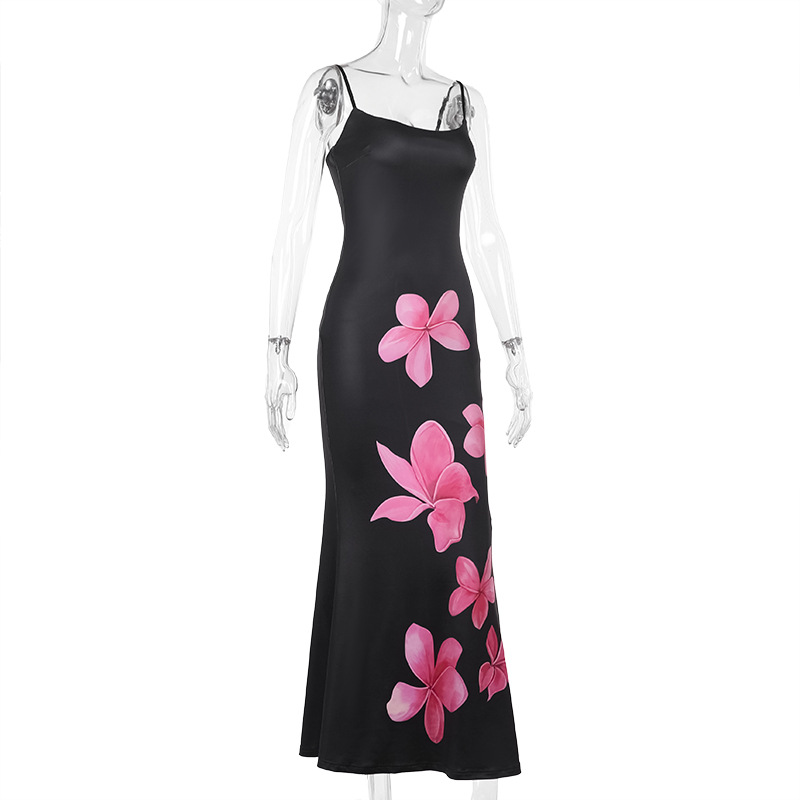 U-Neck Sleeveless Patterned Strap Stretch Skirt
