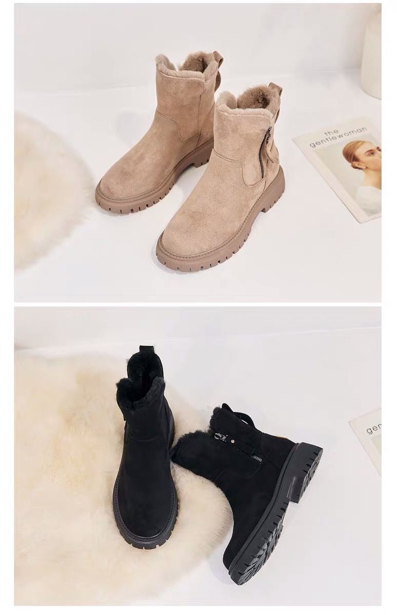 Winter women's boots with thick and warm cotton shoes and fur integrated in the middle tube and velvet