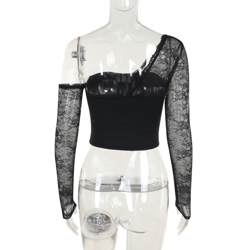 Slant Neck Long Sleeve Stretch Top