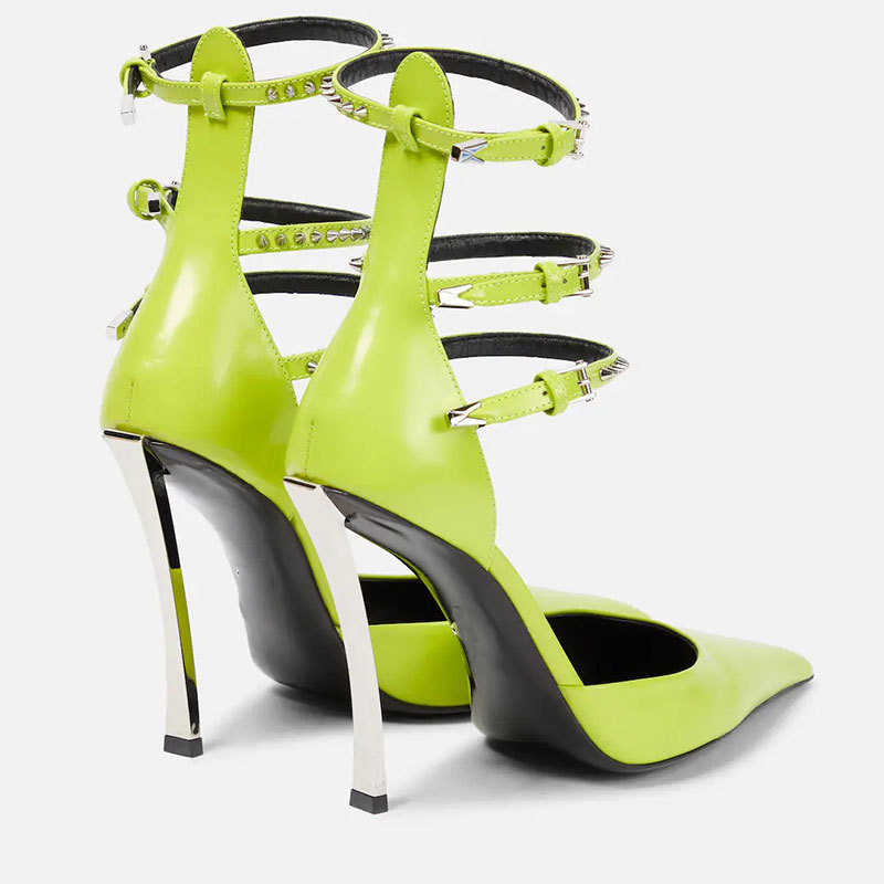High Heel Pointed Hollow Lacquer Leather Rivet Shallow Cut Baotou Sandals Large Womens Singles