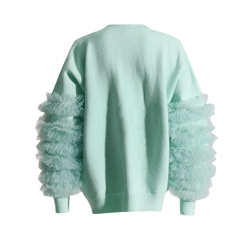 Ladies Polyester Textured Relaxed Crew Full Sweater