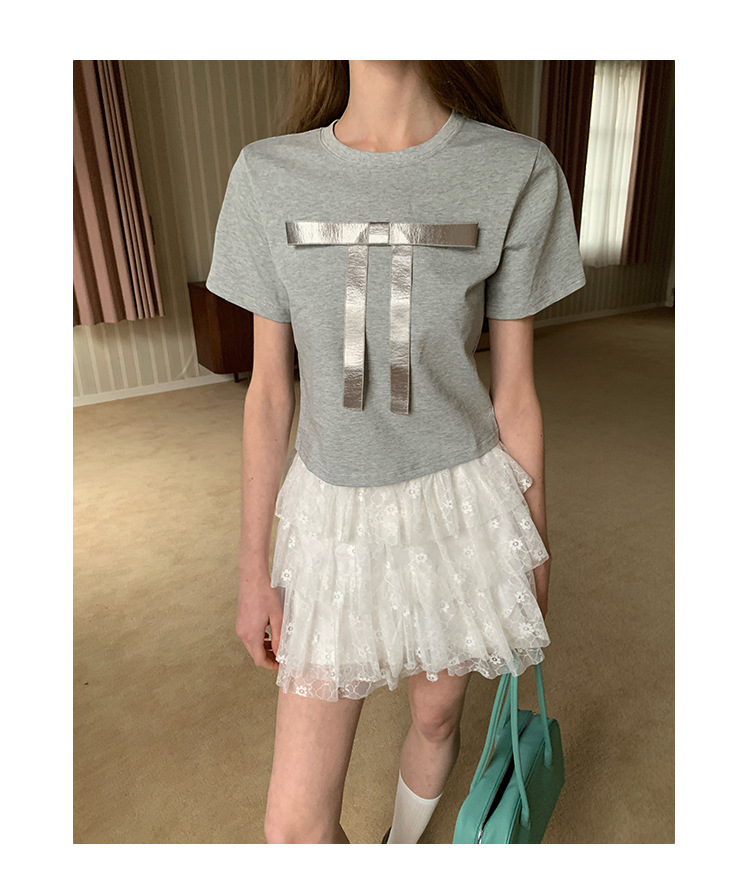 Ladies' Body-Hugging Round Neck Tie Front T-shirt