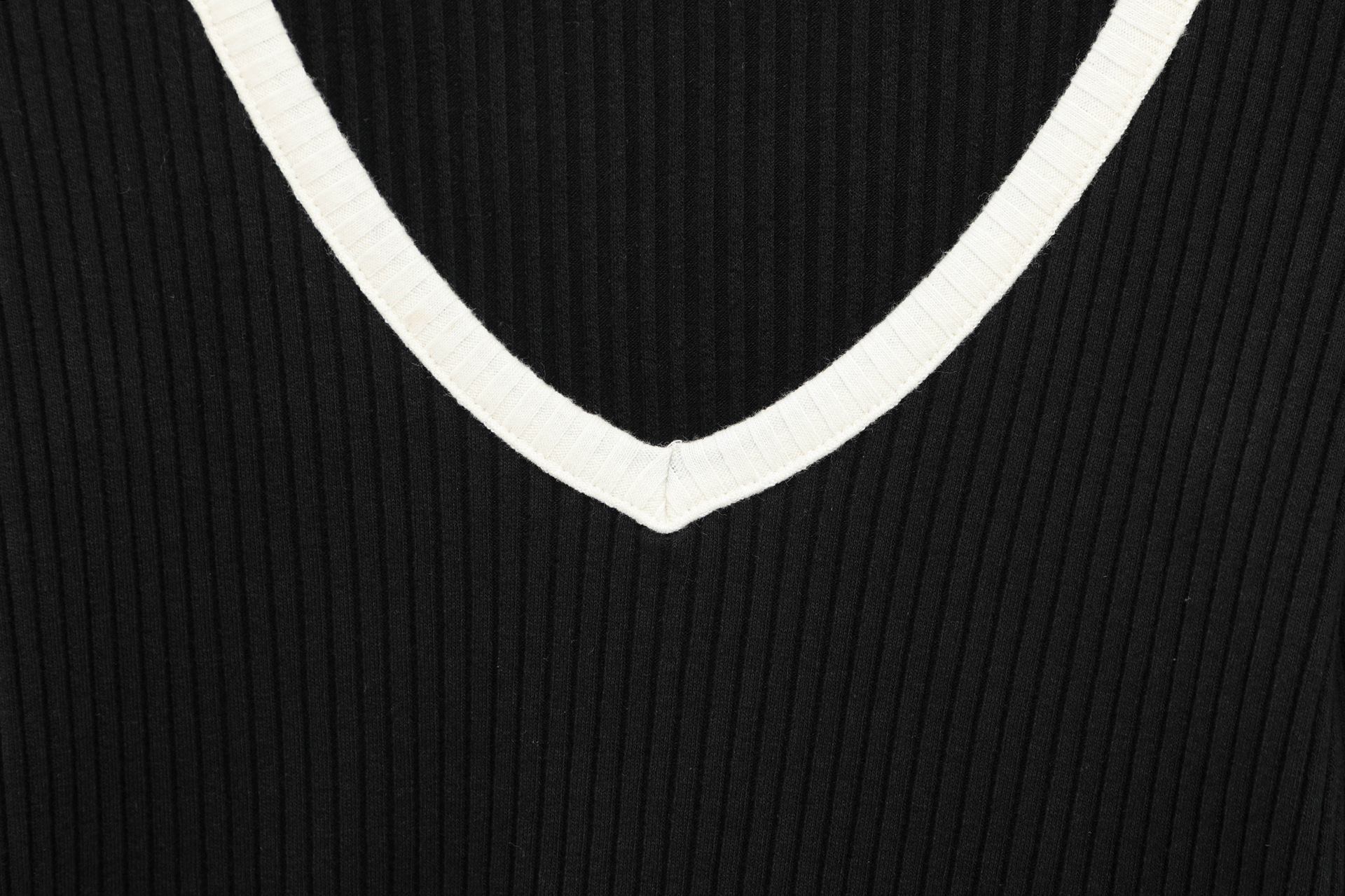 Ladies Solid Long Sleeve Plunge Sweater Tiered Trim