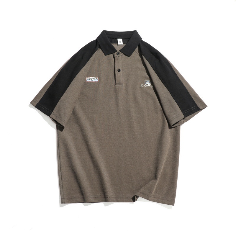 Japanese Retro Cotton Color Block Letter Shirt