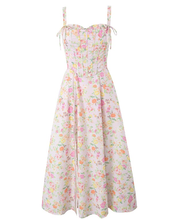 Women's Clothing Floral Fishbone Tie Strap Top + Tube Top Dress Set