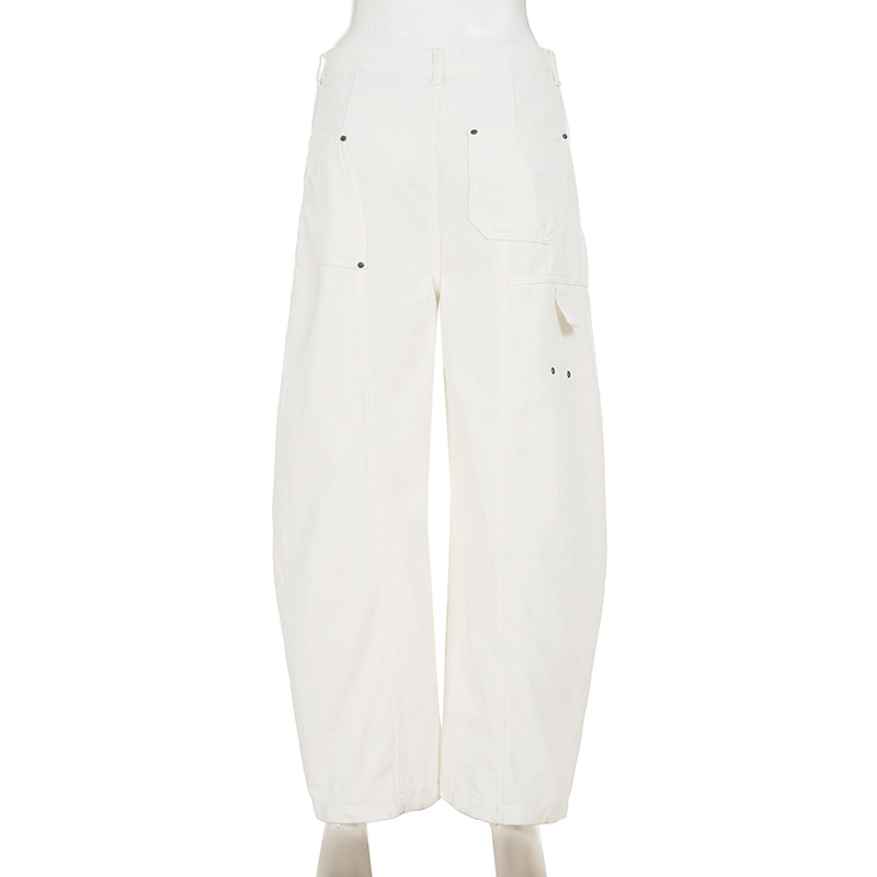 Unique Spicy Girl Women's Wide Leg Jeans with Rivet Decoration, Irregular Design, Loose Fit Casual Long Pants for Women