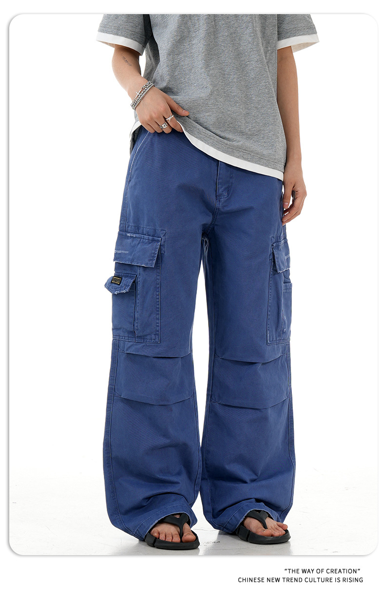Denim Work Pants with Drawstring and Multiple Pockets for Men and Women