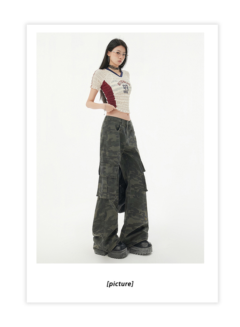 Women's Camouflage Flared Jeans Loose Hip Hop Trumpet Work Pants