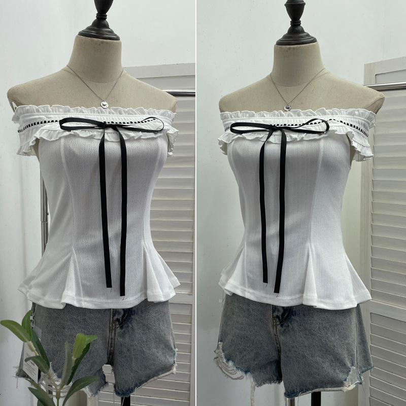 Ruffled Asymmetric Sleeveless Ribbon Knot Top
