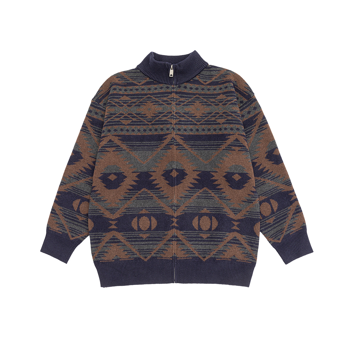 Oversized High Neck Knitted Buttoned Cardigan