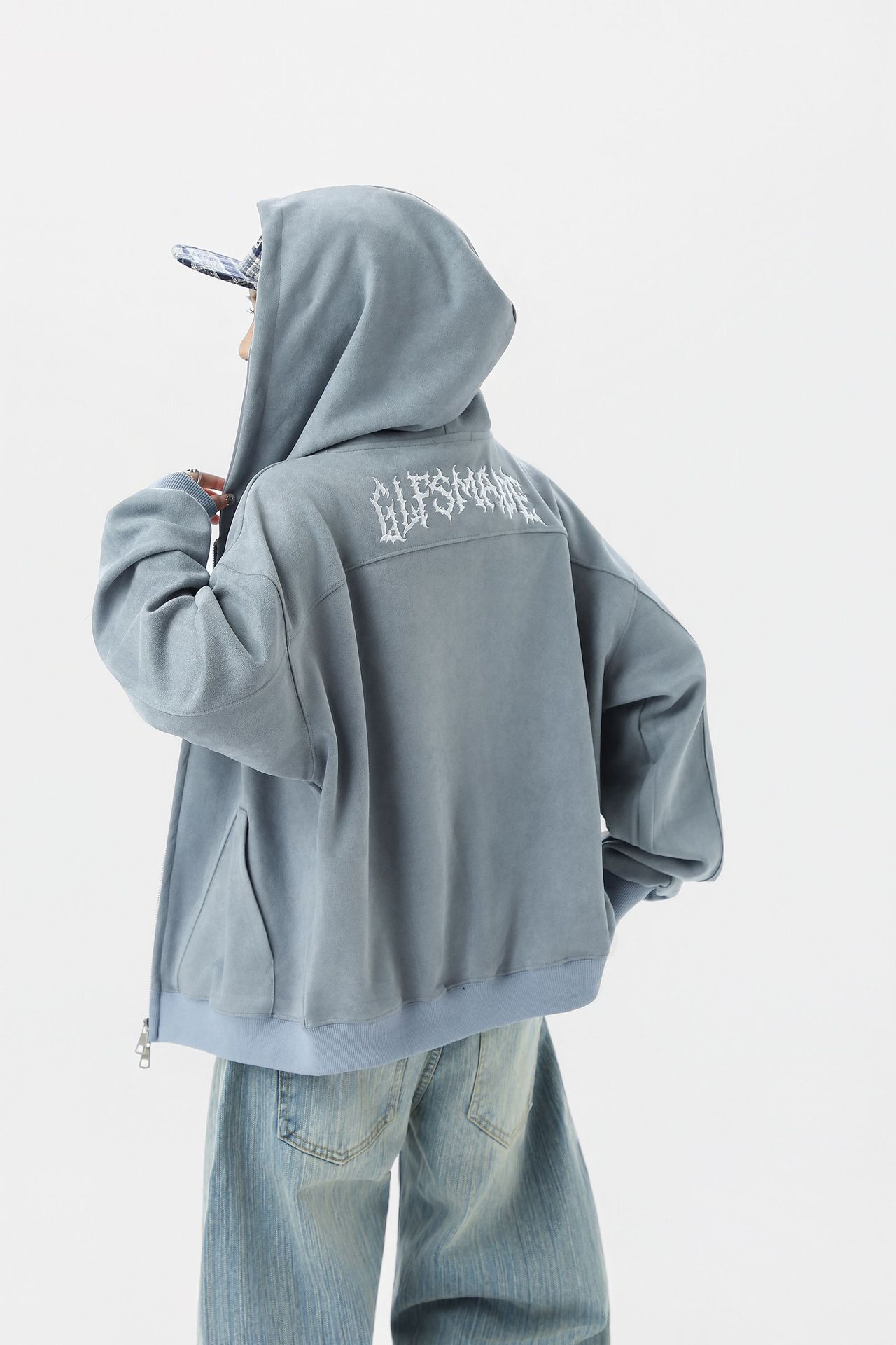 Mens Street Loose Patterned Polyester Hood Sweatshirt