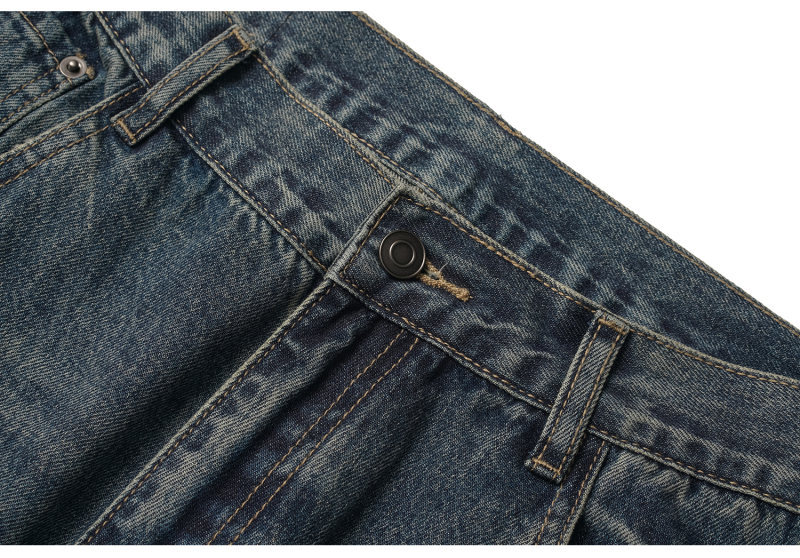 Washed Patchwork Loose Wide-Legged Knife-Edge Denim Pants