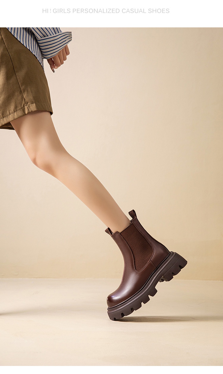Height increasing short boots with plush chimney single boots