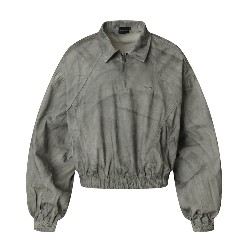 Vintage Distressed Cotton Patchwork Cropped Hooded Utility Jacket