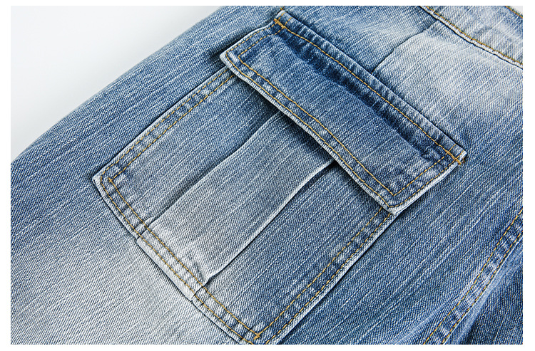 Multi-Pocket Loose Straight Leg Wide Leg Washed Cargo Denim Pants