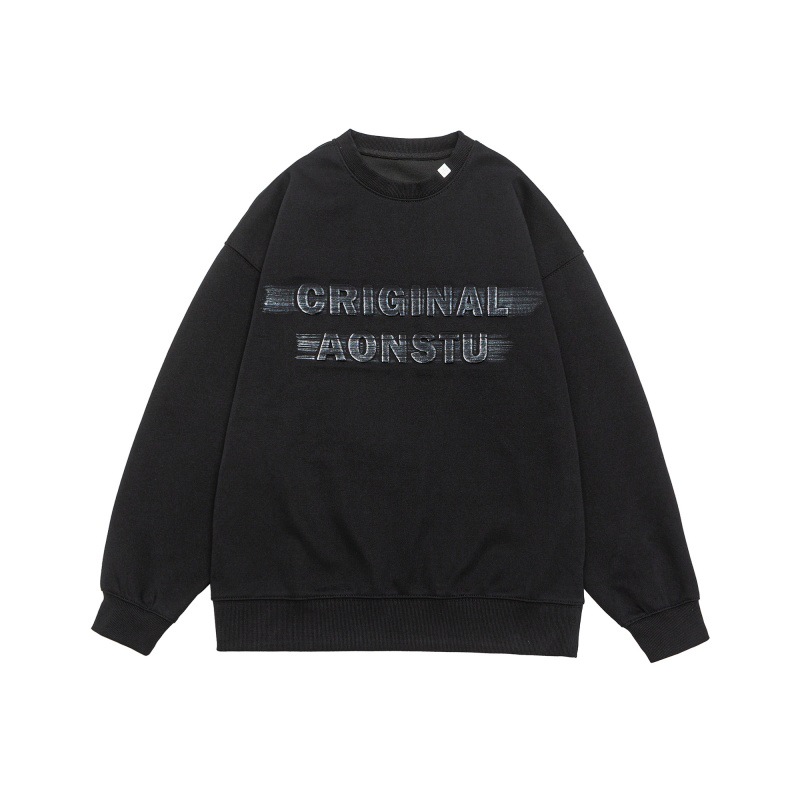 Cotton Blend Oversized Crew Alphabet Hoodie Long Sleeve