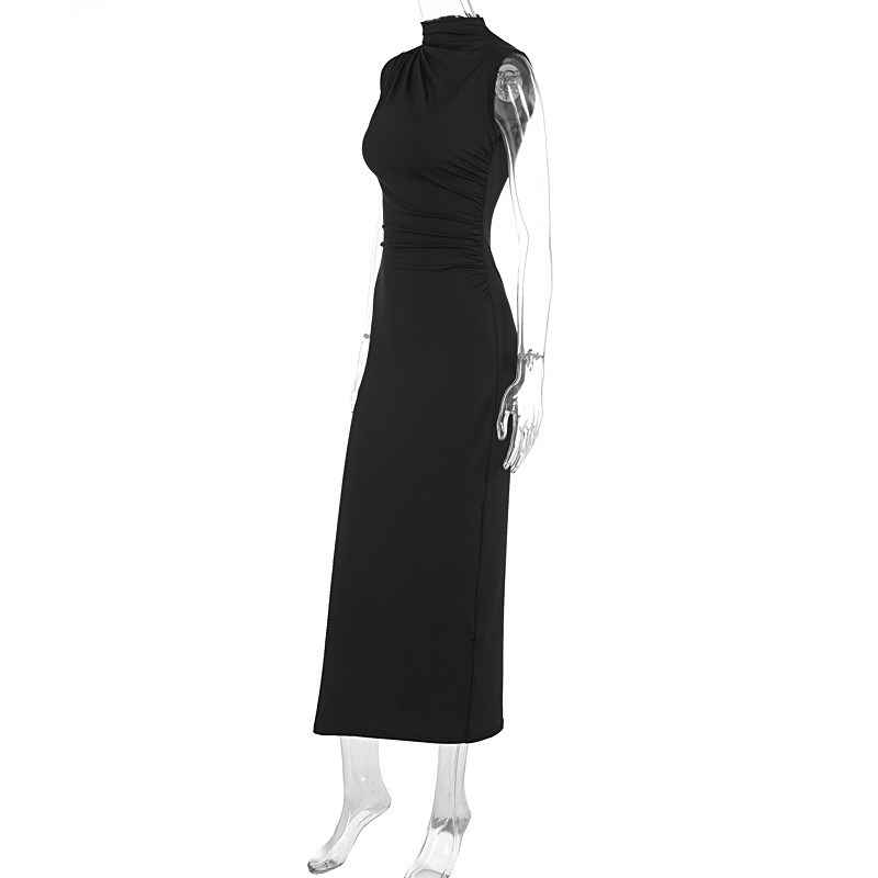 Mock Neck Side Split Bodycon Maxi Dress