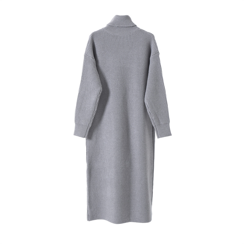 Full Sleeve Standing Collar Slit Pullover Dress