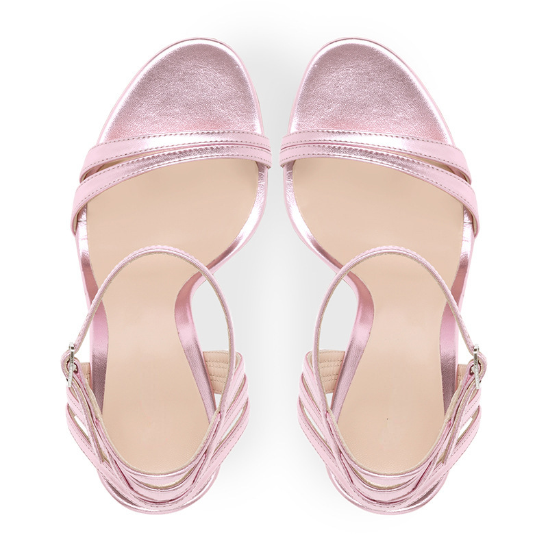 Womens Pink Slim High Heeled Sandals, Large Pointed Open Toe