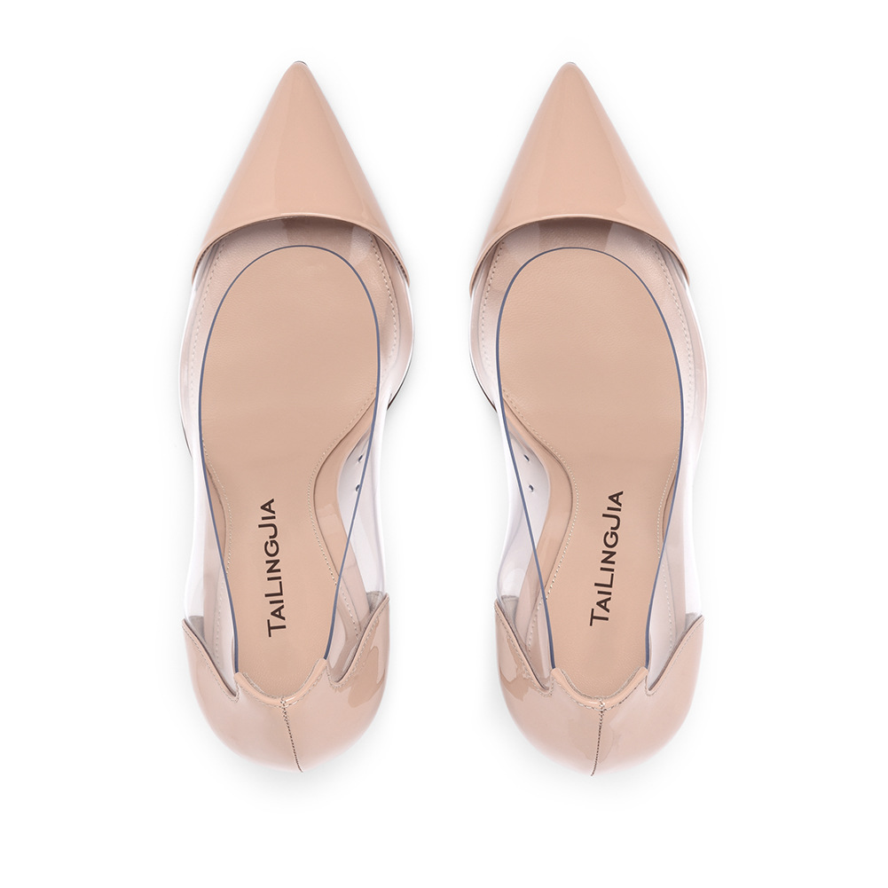 PVC Spliced Pointed High Heel Single Shoes Large Womens Shoes Fashion Shoes