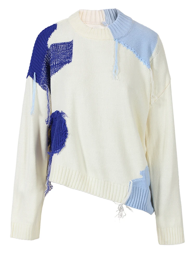 Ladies Ivory Fringe Relaxed Crew Sweater