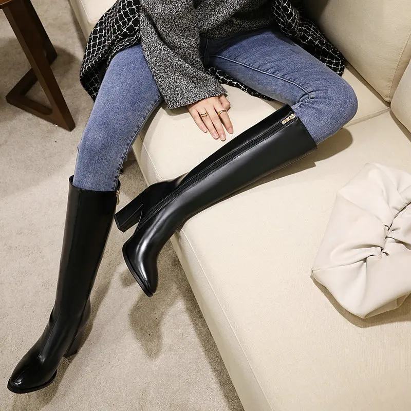 High Heels Fashion Party Night Club Shoes Woman Winter Warm Western Boots Large