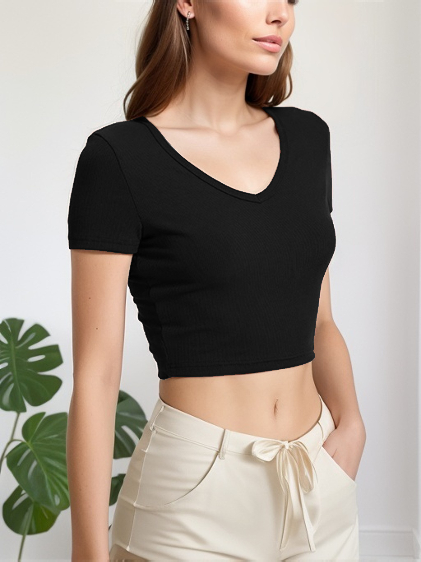 Sexy V-neck short sleeved top