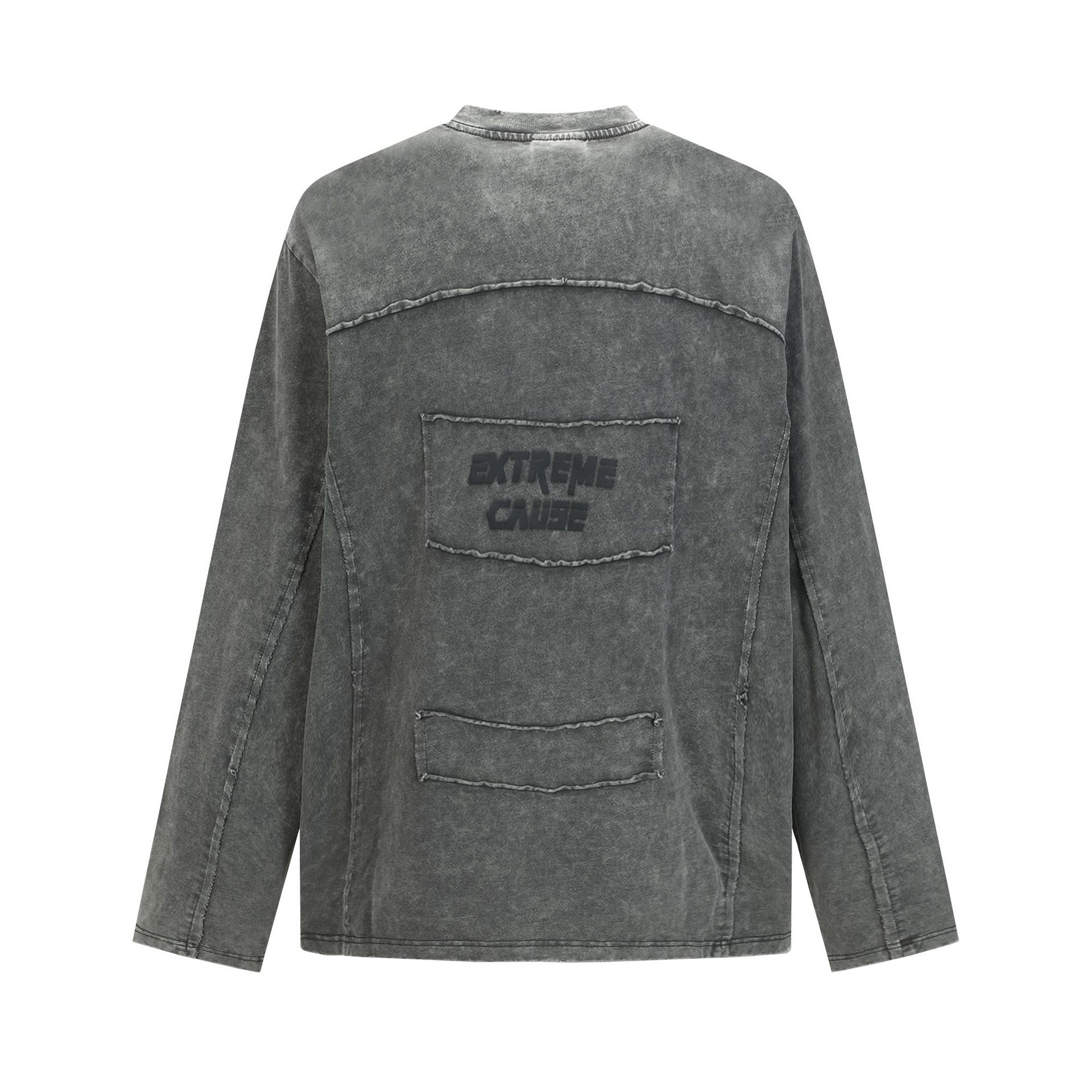 Vintage Frayed Raw-Edge Utility Cotton Crew Hoodie