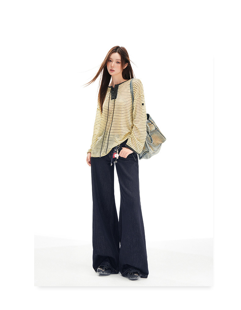 Women's Wide-Leg Jeans Loose Slim High-Waist Drape Floor-Length Straight Pants