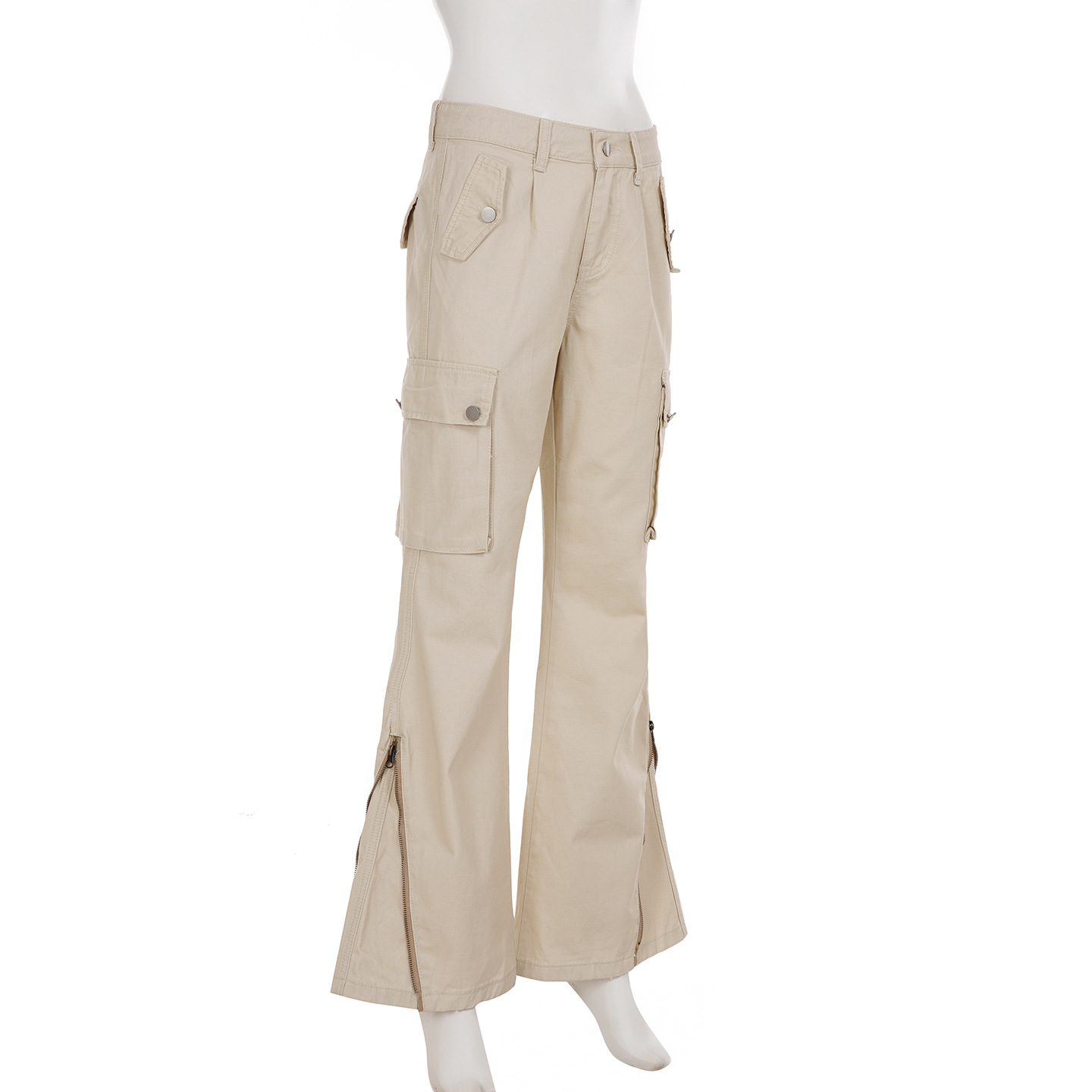 Retro zipper workwear casual wide leg slimming high waisted jeans